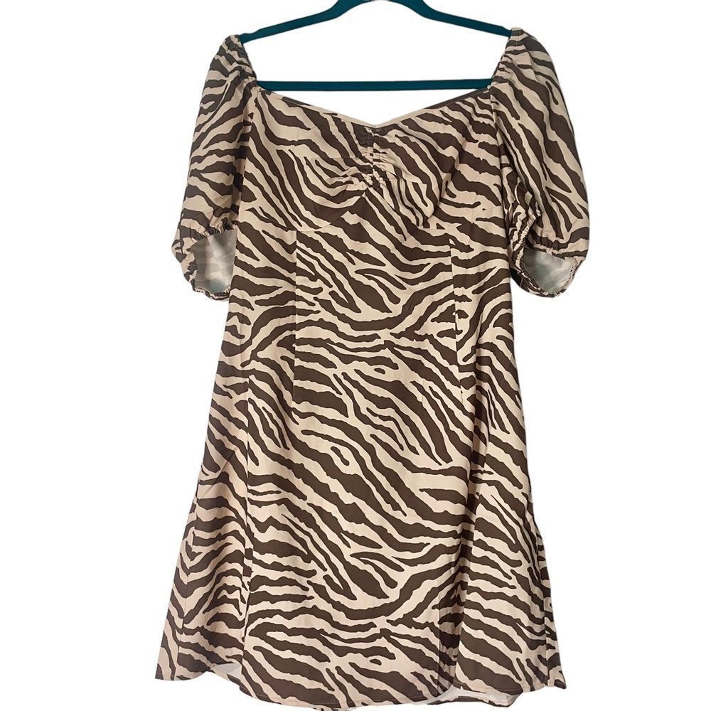 Urban Revivo Puff Sleeve Mini Dress - Brown Tiger